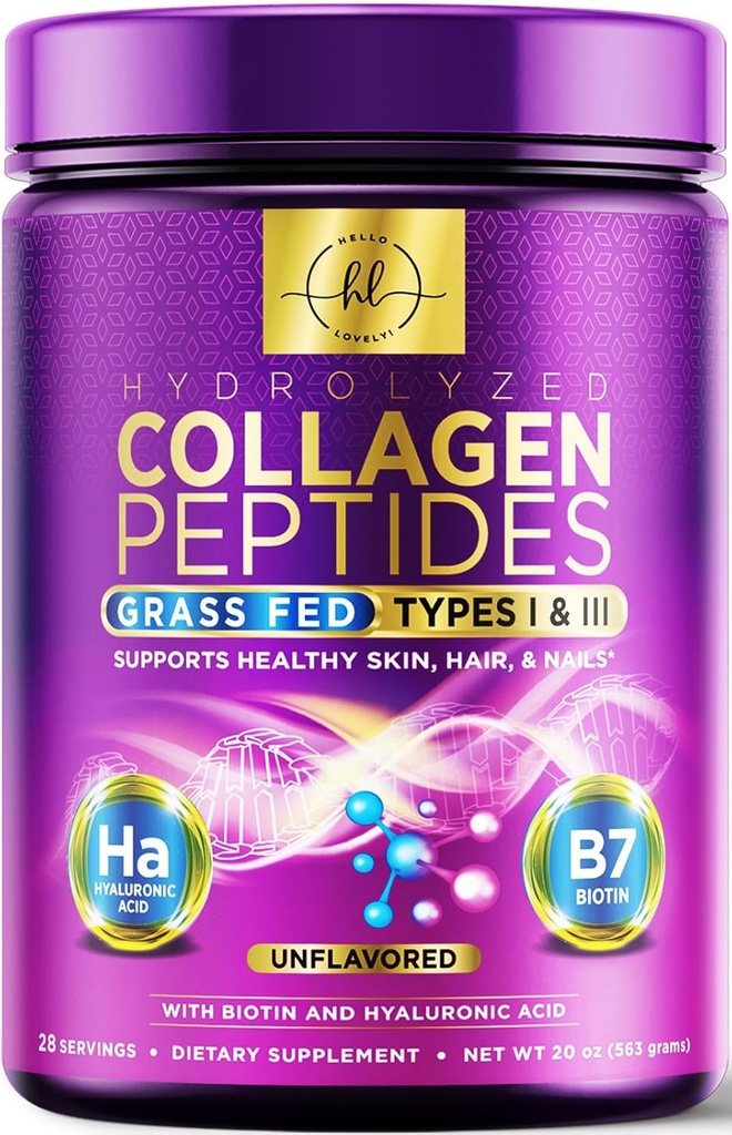 [BRSROEAYBVYWGDI2] Collagen Peptides Powder Unflavored - Apoya el cabello, la uñas, la piel, el hueso & salud conjunta - Grass Fed Hidrolyzed Powder Tipo I ' III, Best Collagen Supplements with Hyaluronic Acid " Biotin - 28 Servicios