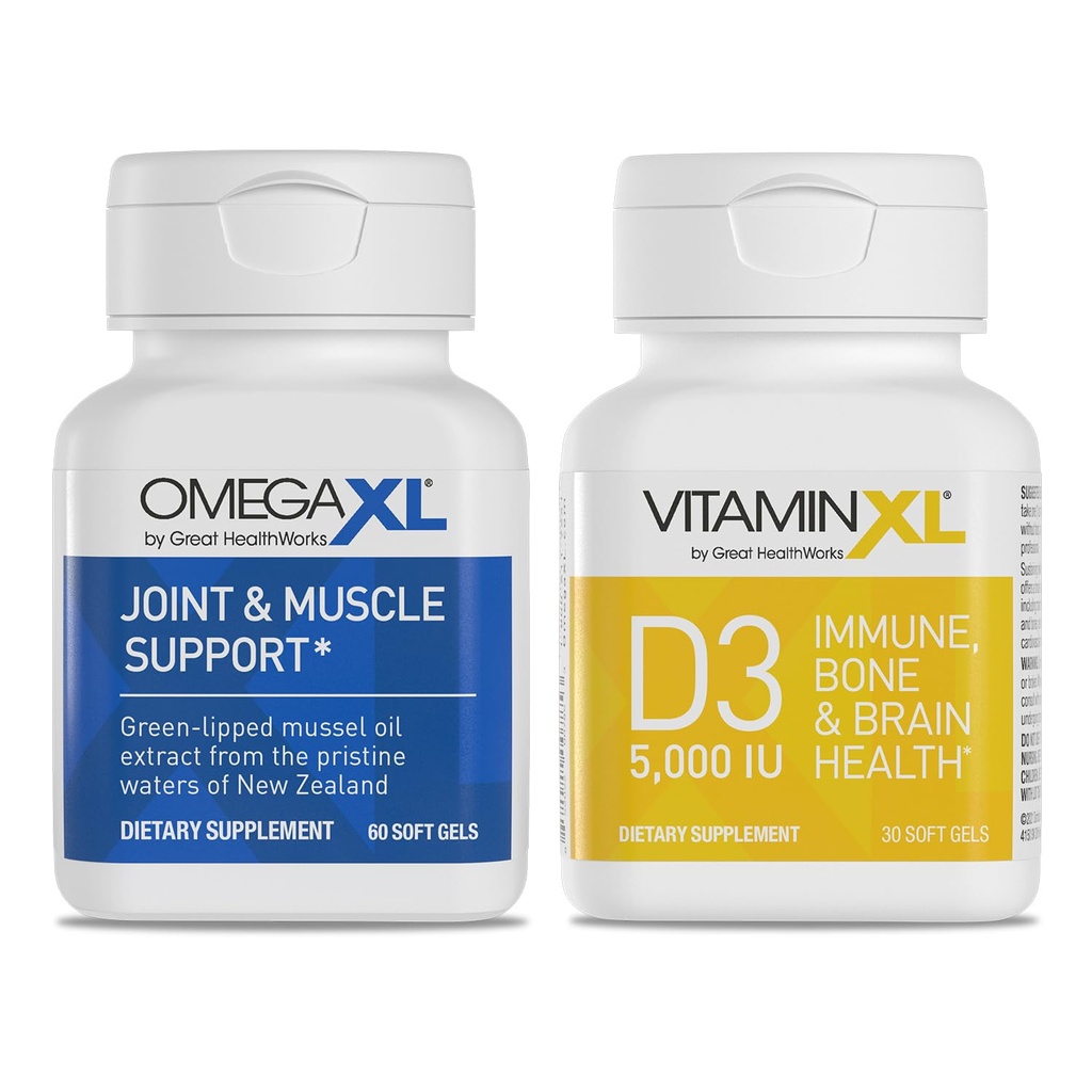 Suplemento de soporte conjunto OmegaXL - 60 Softgels & VitaminXL D3 High Potency Daily Vitamin D 5000 IU 125mcg Immune Support Suplemento (30 Softgels) - 2 Pack