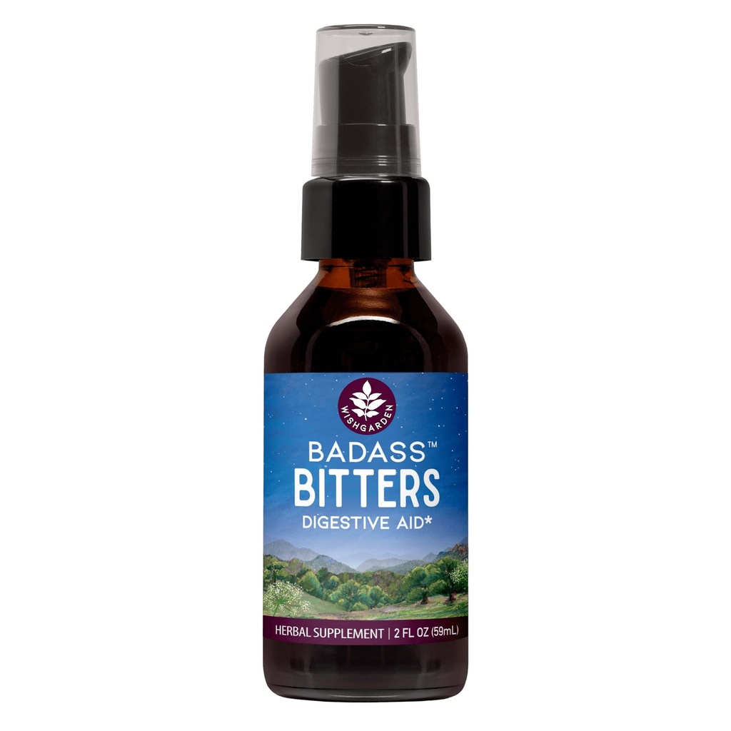WishGarden Herbs Badass Bitters - All-Natural Digestive Bitters Made with Gentian Root, Orange Peel & Fenugreek Seed, Bitters for Digestion Estimula Digestive Enzymes Function, Swedish Bitters, 2oz