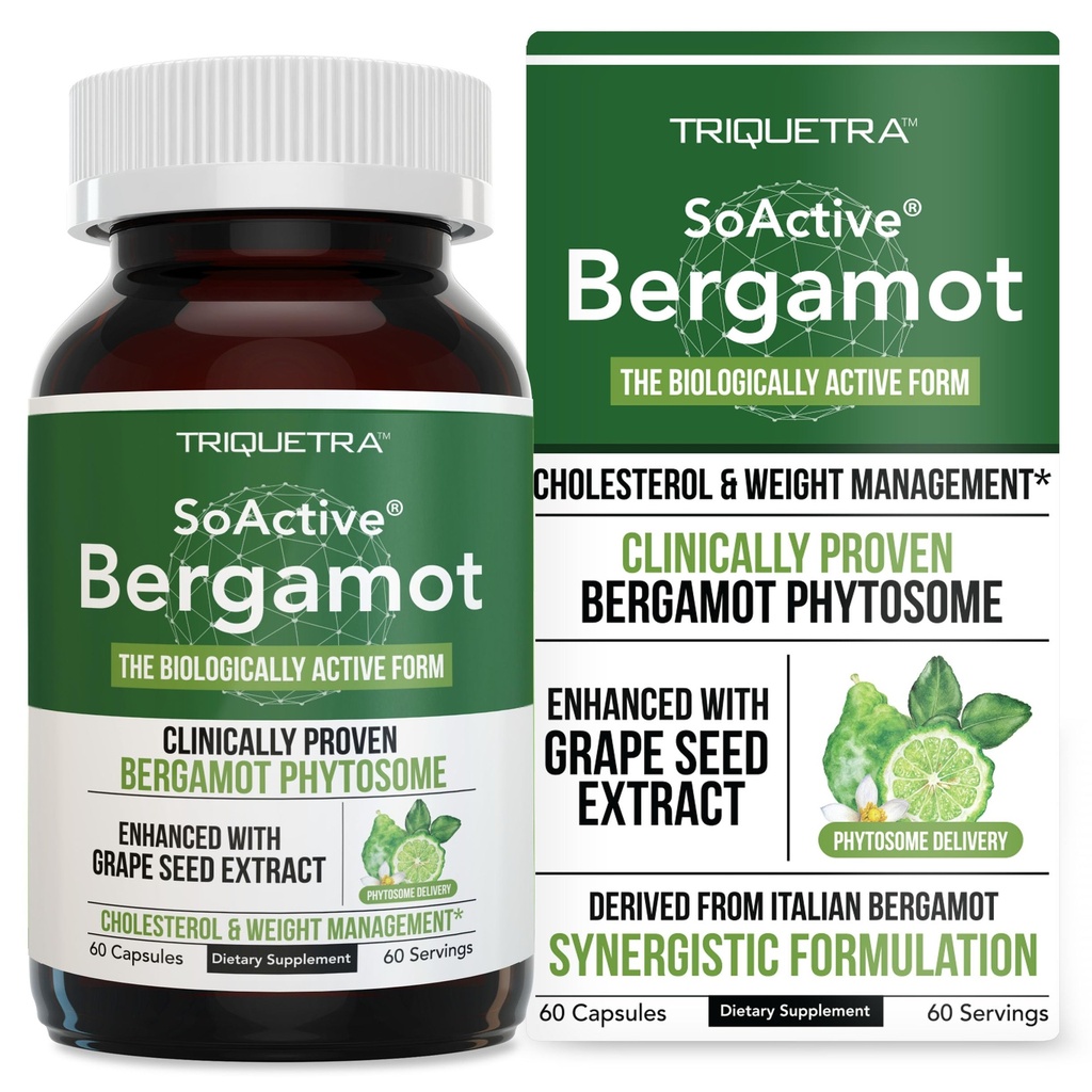 SoActive Bergamot: 2.5X Más Eficacia, Citrus italianos Phytosome - Clínicamente validada Silencio Mejorada con Grape Seed Extract - Apoyos Cholesterol & Weight Management (60 cápsulas)