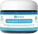 Hexagels Plus Aloe Vera - Hojas de Hidrogel de Sanación Avanzada para la Prevención de Blister Burn Care - Foot, Heel, Toe, & Ankle Protection, Pack of 50, 1-Inch Patches, de Medagel, Paraben Free Formula