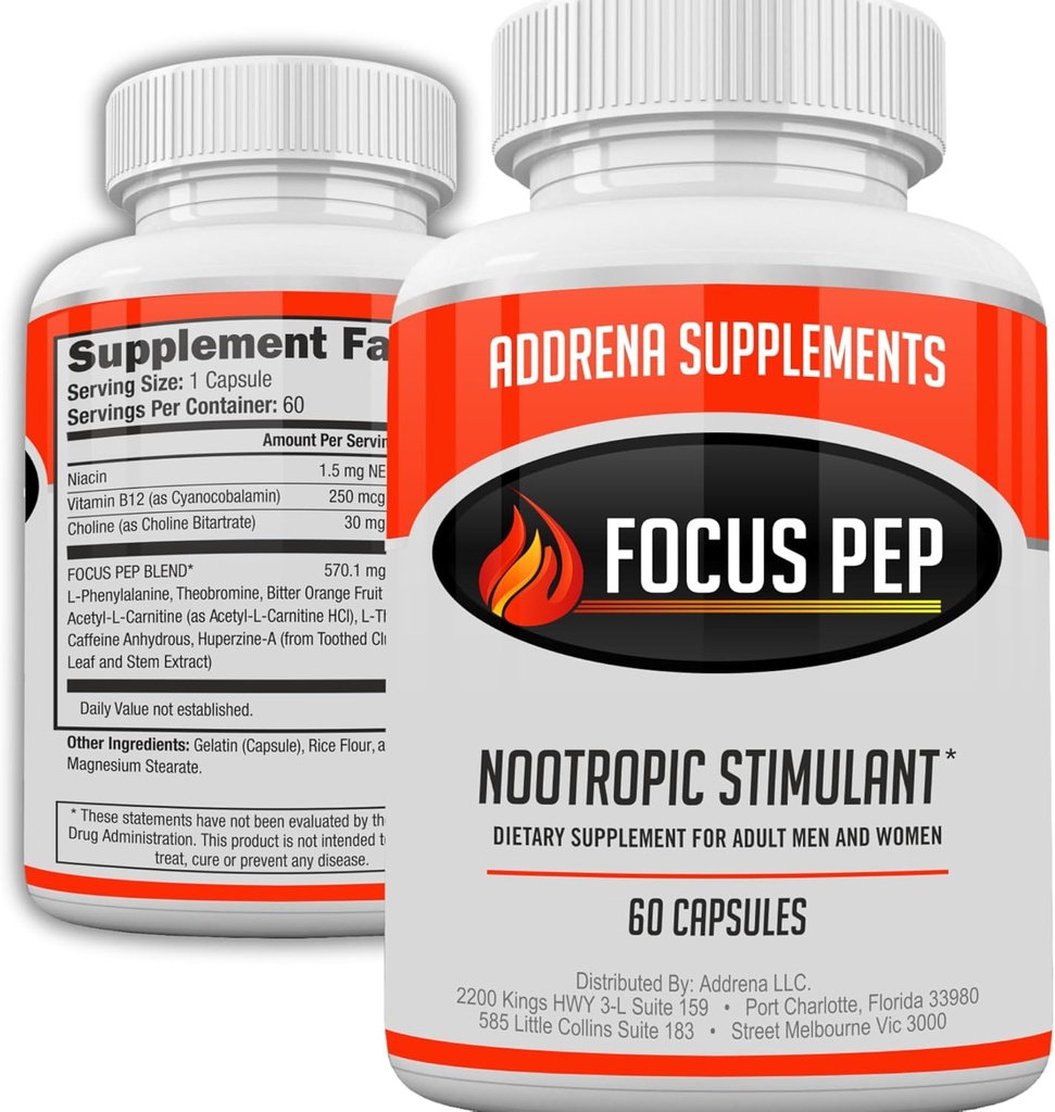 Focus Pep- Over The Counter Stimulants to Speed Up Naturally ¦ Study Alternative and Best Energy Supplements for Nootropic Brain Boosting, 60 Pills
