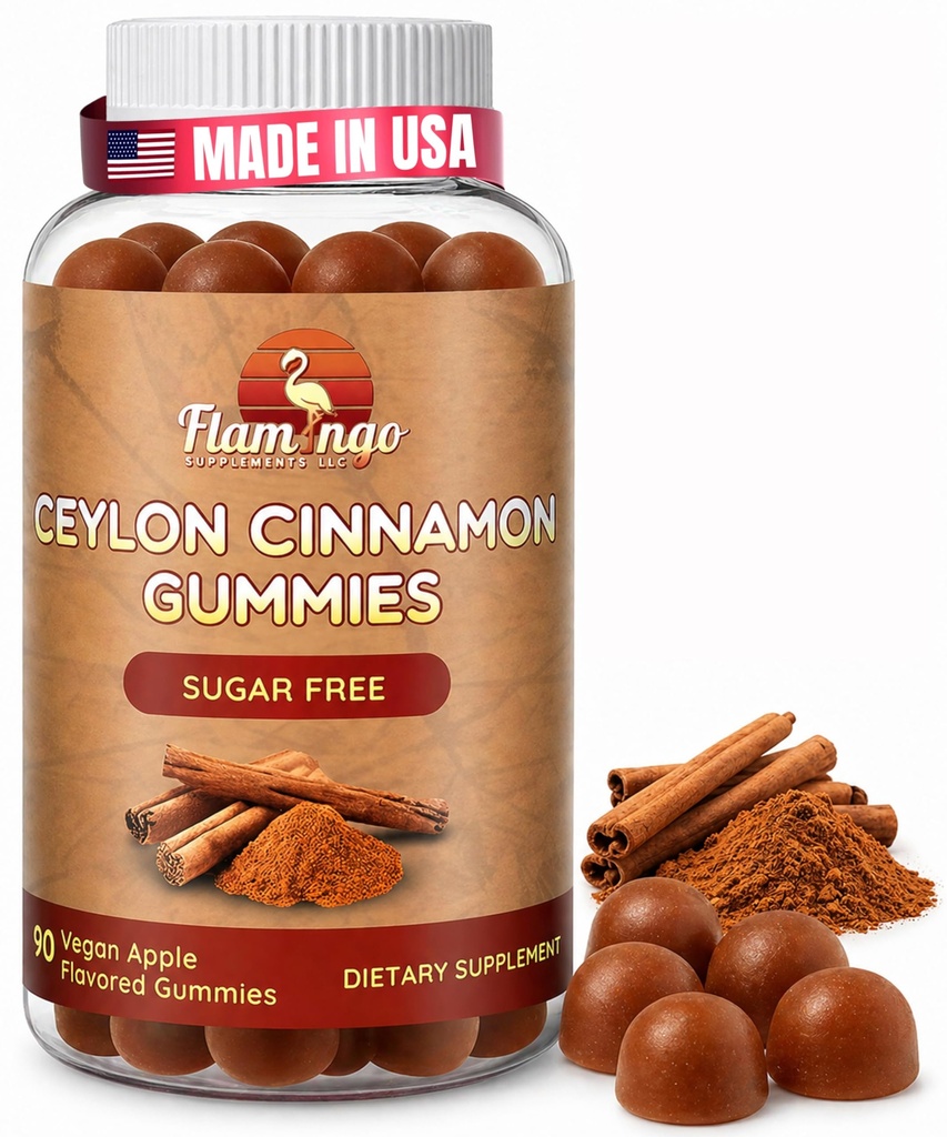 Azúcar Ceilán libre Gummies de canela Regulación del azúcar, Neuroprotector- Suplemento con cromo y canela Bark- Alternativa a las cápsulas de canela - 90 Chews