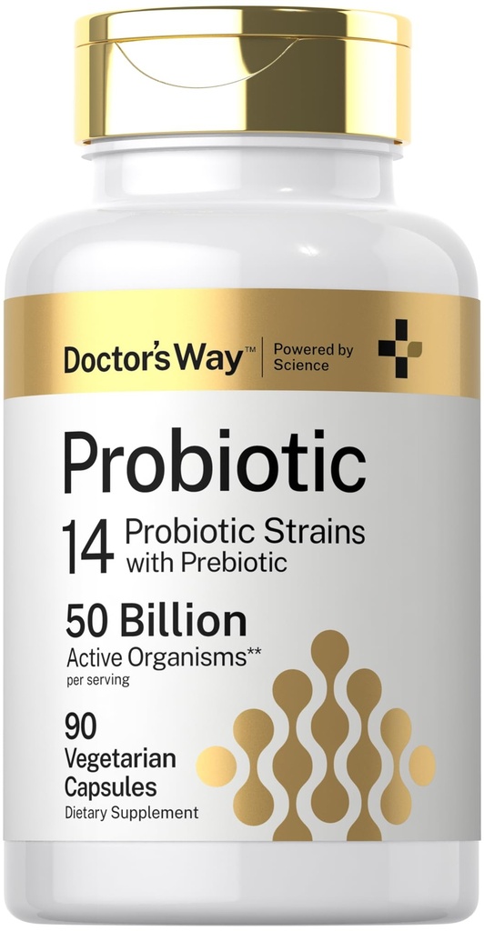 Doctor's Way Probiotic Supplement tención 50 Billion Active Organisms TEN 90 Capsules TEN 14 Strains with Prebiotic TEN for Hombre and Women TEN Vegetarian, Non-GMO, Gluten Free