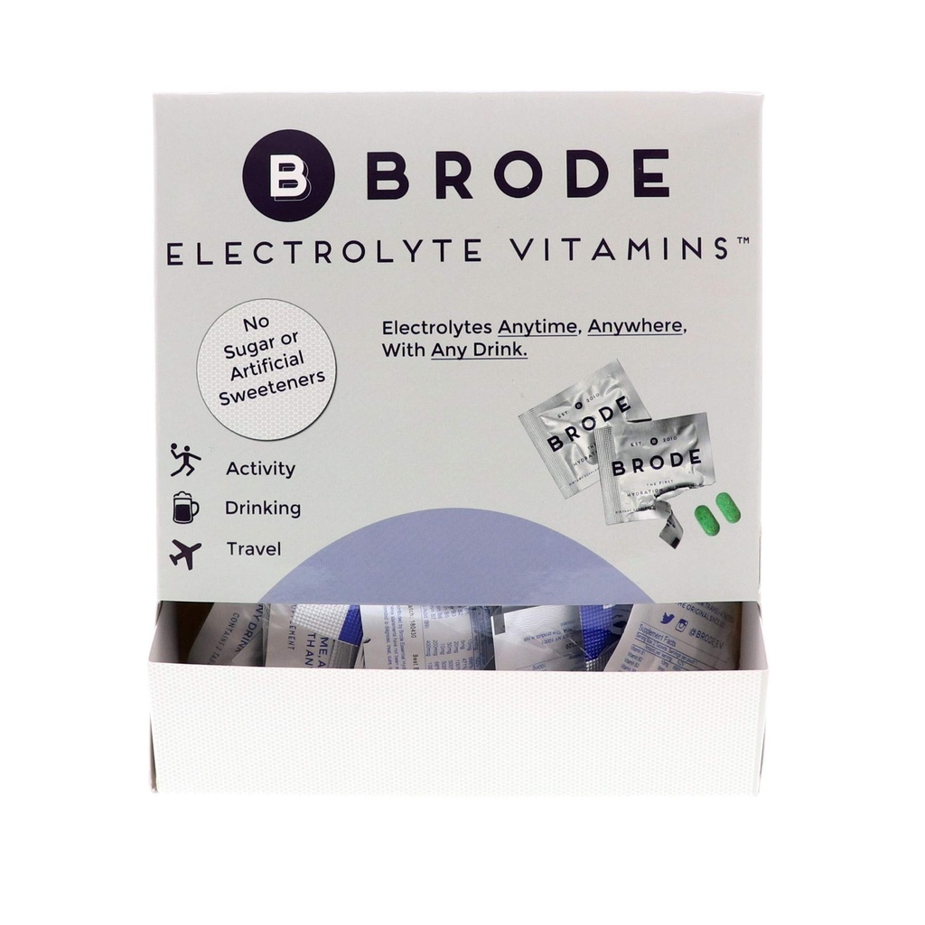 Brode Electrolyte Vitamina - Portable Zero-Sugar Electrolyte Tablets - para Deportes, Vida nocturna, Jet Lag, 5 Electrolitos esenciales + 9 Vitaminas 100-Packets