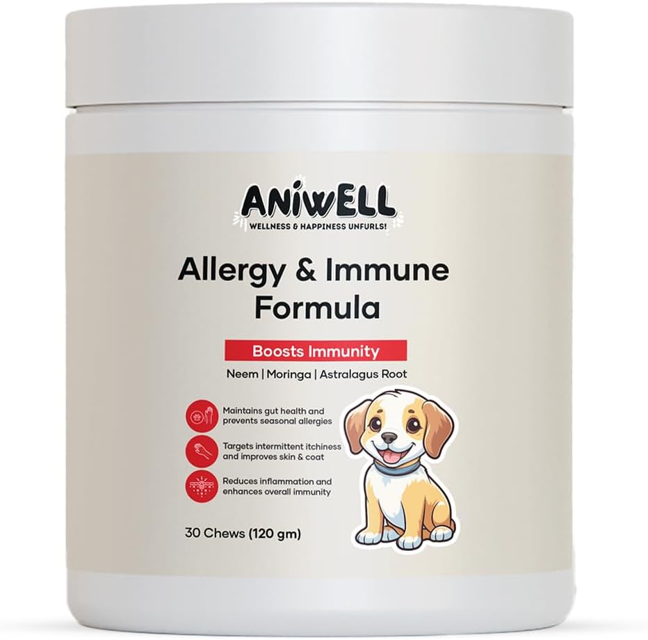 Alergia &amp; Mandíbula Mandíbula para perros – Powered by Astragalus Root & Flaxseed C3 – Promueve el alivio de la alergia estacional, Gut & Digestive Health – Soft Chews