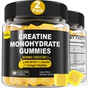 Gummies de Monohidrato de Creatina para Mujeres Hombres - con BCAA, Peptides de Collagen, L-Taurina, Vitamina B12, D3, Chewables Monohydrate 5g Por Serving, Sabor de limón natural, Sugar Gratis, 2 Pack