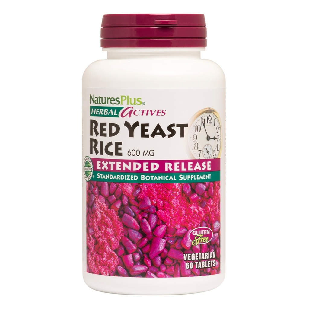 NaturesPlus Herbal Actives Red Yeast Rice, Extended Release - 600mg, 60 Vegan Tablets - Herbal Supplement - Cholesterol Support - Vegetariano, Gluten-Free - 60 Servings