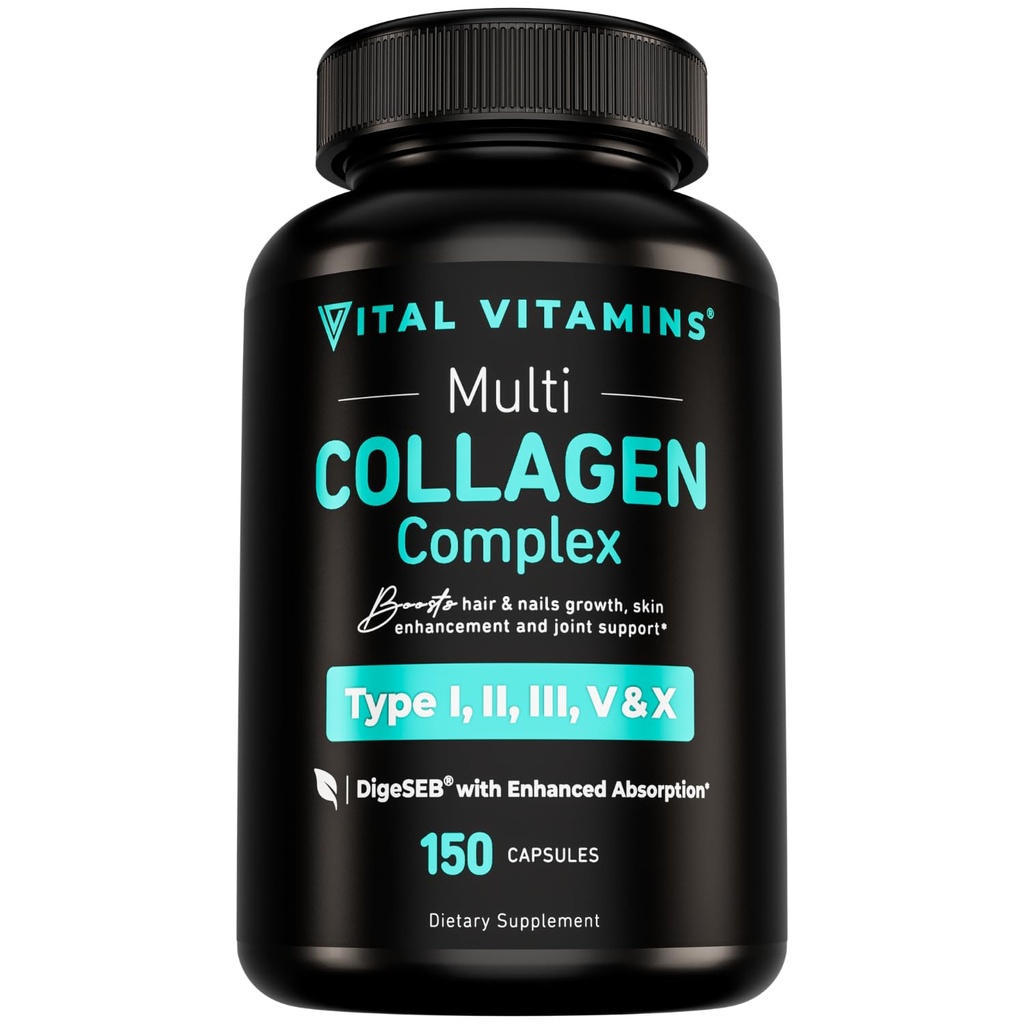 Vital Vitamins Multi Collagen for Women & Men - Type I, II, III, V, X - Grass Fed, Non-GMO - 150 Capsules