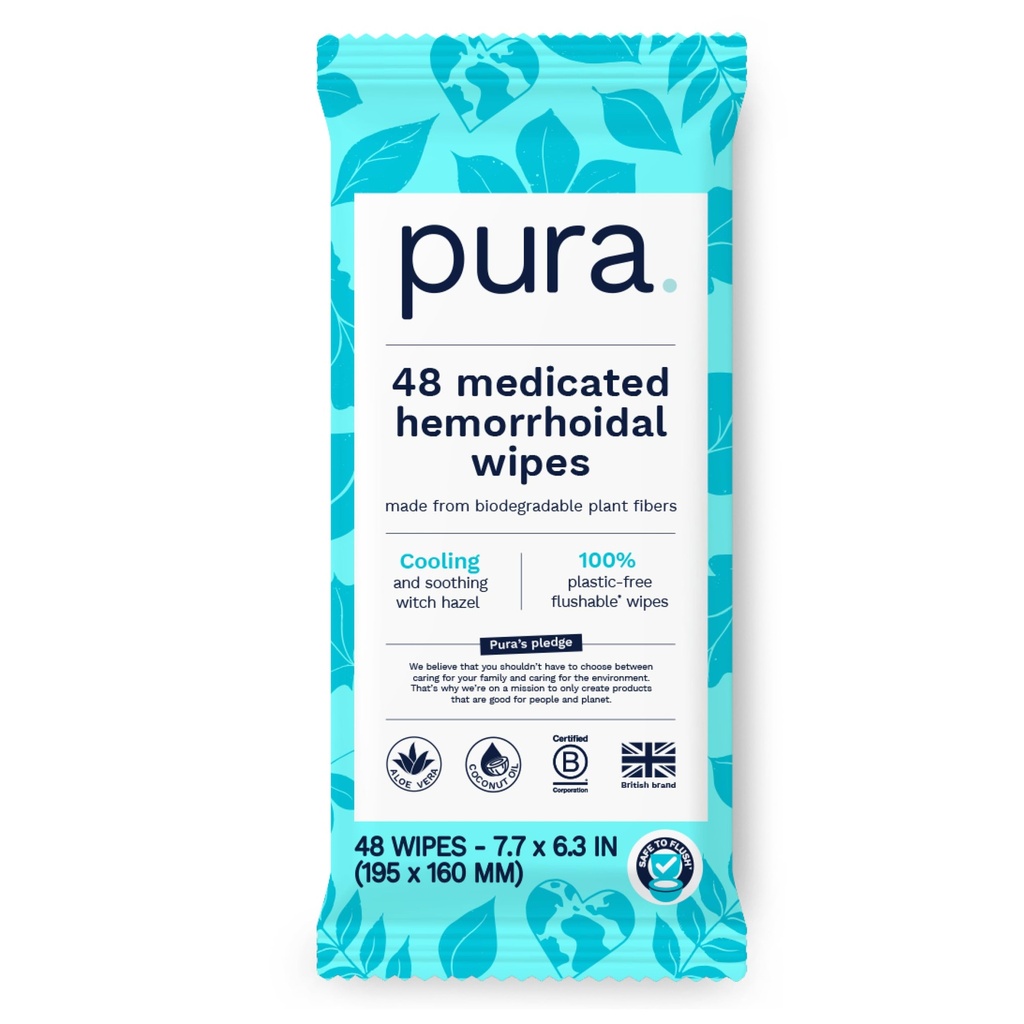 Esposas hemorroides fluorables de Pura XL, 48 Conde, Medicadas con tacón de enfriamiento Hazel, Aloe &amp; Aceite de coco, Alivio rápido, Libre de fragancia, 100% libre de plástico