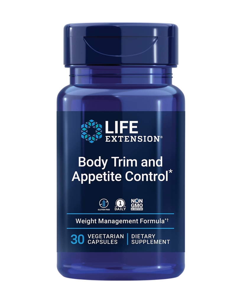 Cuerpo de Extensión de Vida Trim y Control de Appetición, Lemon Verbena, Hibiscus, Peso Saludable, Promueve la Saiedad, Manejo de Peso, Gluten Free, Non-GMO, 1-Daily, Vegetarian, 30 cápsulas