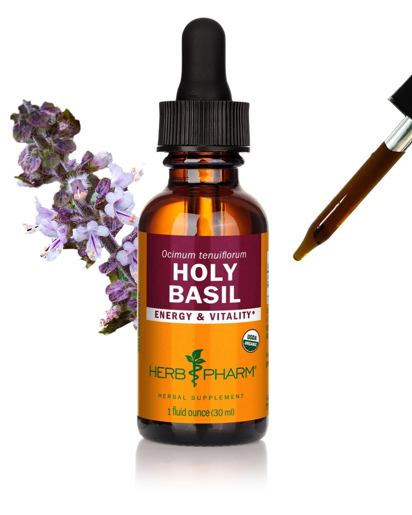 Herb Pharm Certified Organic Holy Basil (Tulsi) Extract for Energy and Vitality, 1 Ounce (DBAS01)