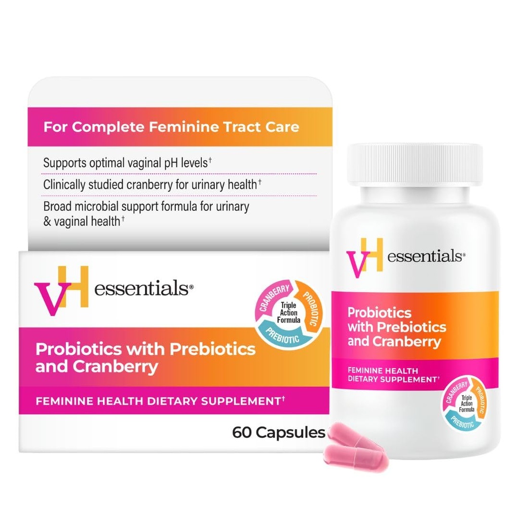 VH Essentials Probióticos para Mujeres con Prebióticos, Arándano &amp; Vitamina C - 60 cápsulas (30 días de suministro) - Probióticos para Mujeres Apoyo Gut Balance, Salud Femenina & Salud de la Urinary Tract Health for Women