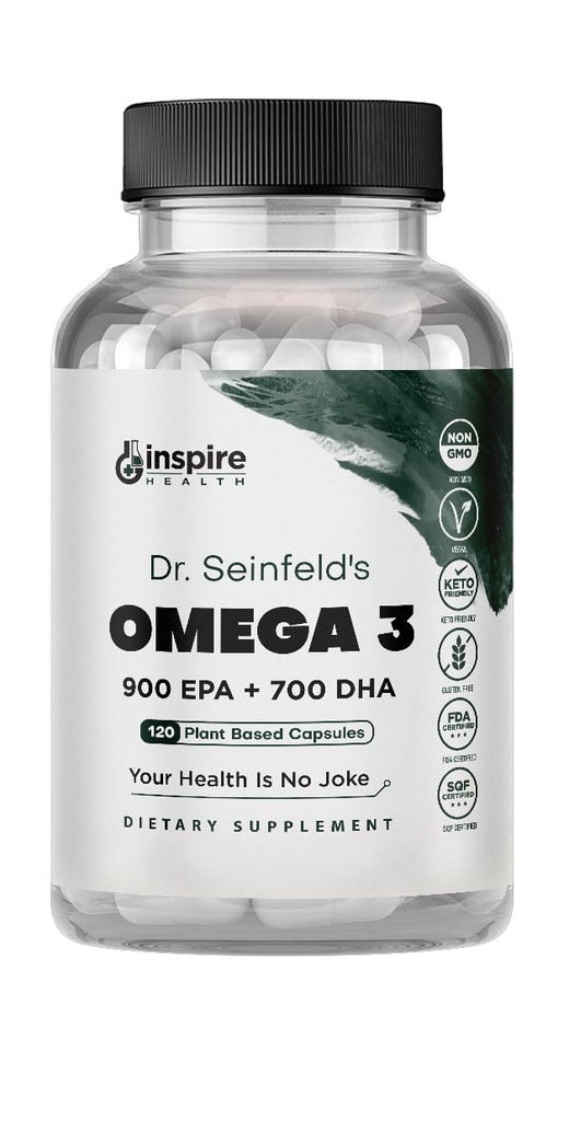 The Very Best Vegan Omega 3 Suplemento - 120 Capsules - Algae Omega 3 Suplemento Vegetariano - Plant Based Fish Oil Alternative - EPA DHA Suplemento - Hecho en EE.UU. - Heart Stress Relief Dr. Seinfeld