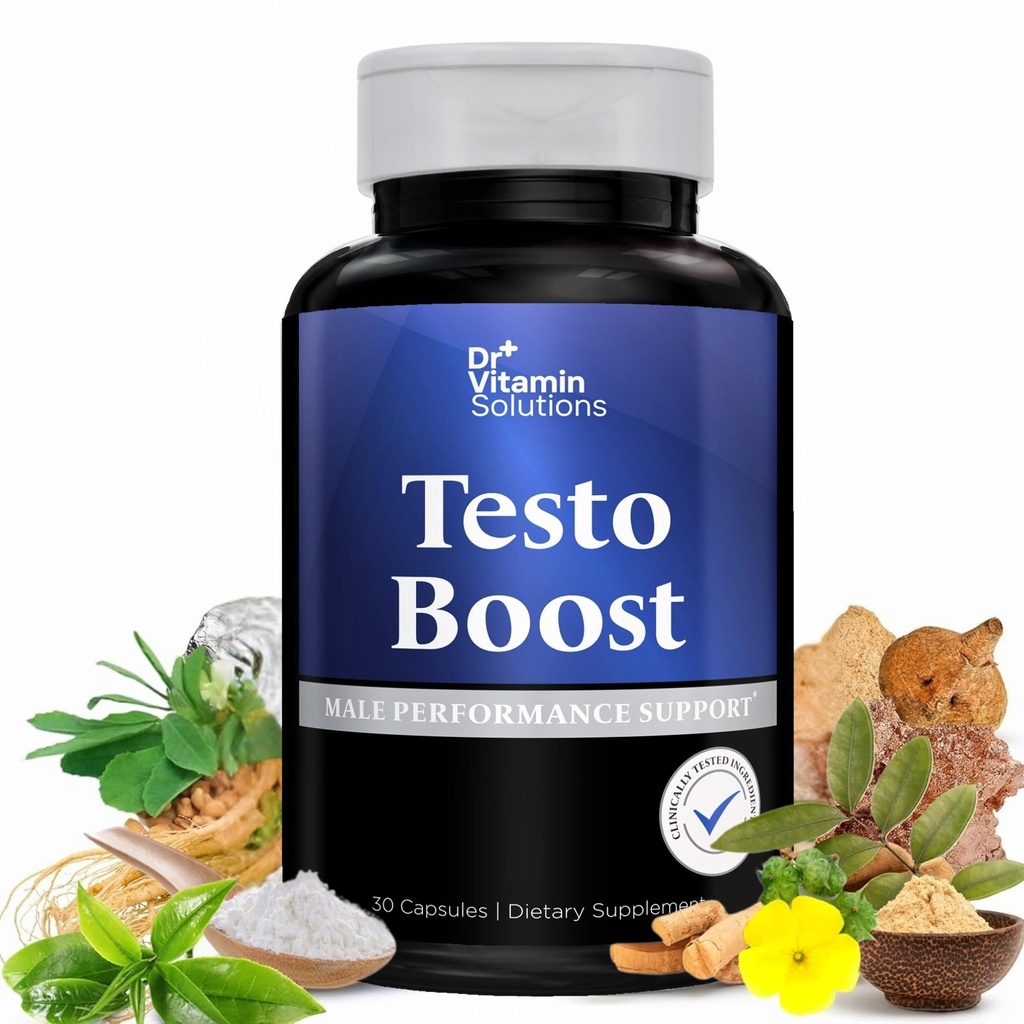 DR VITAMIN SOLUTIONS Testo Boost Supplement for Men - Stamina, Endurance & Energy Enhancement - Hombre Testosterone Booster w/Fenugreek, Tribulus, Tongkat Ali, Horny Goat Weed - 30 cápsulas