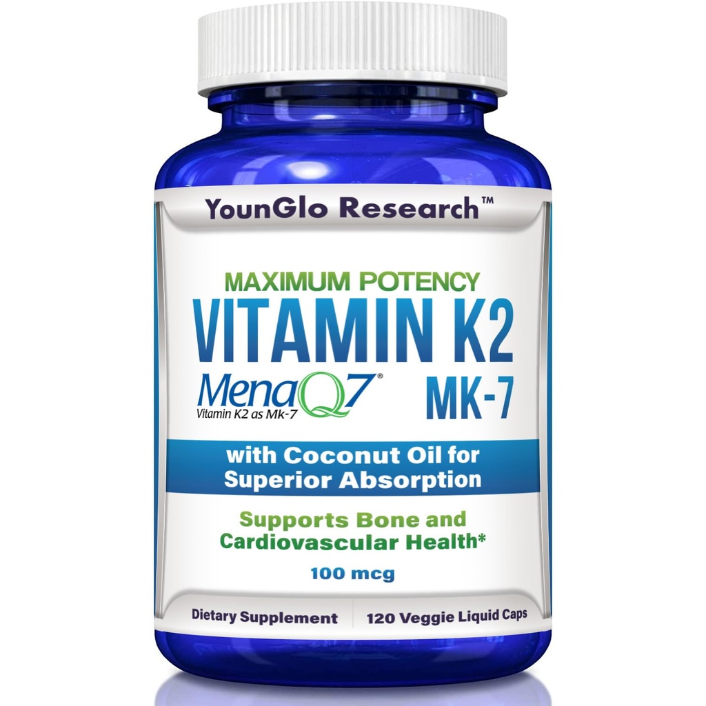 Vitamina K2 MK7 (MenaQ7) 100 mcg w / aceite de coco para absorción superior, suplemento dietético de salud, 120 cápsulas líquidos veganos para soportar fuerza de bonificación " Densidad para adultos Mujeres " Hombres