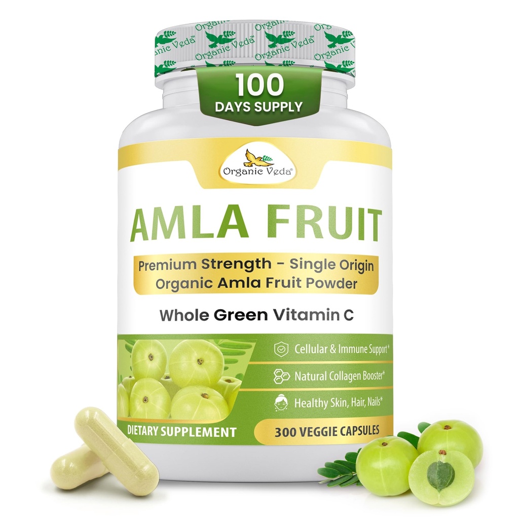 Cápsulas de Veda Orgánica - 1500mg, 300 Cápsulas Pólvora de Frutas enteras Orgánicas - Vitamina Natural C para Inmunidad, Radiancia de la Esquía, Antioxidantes - Vegano, No GMO, Suplementos de Vitamina C Raw