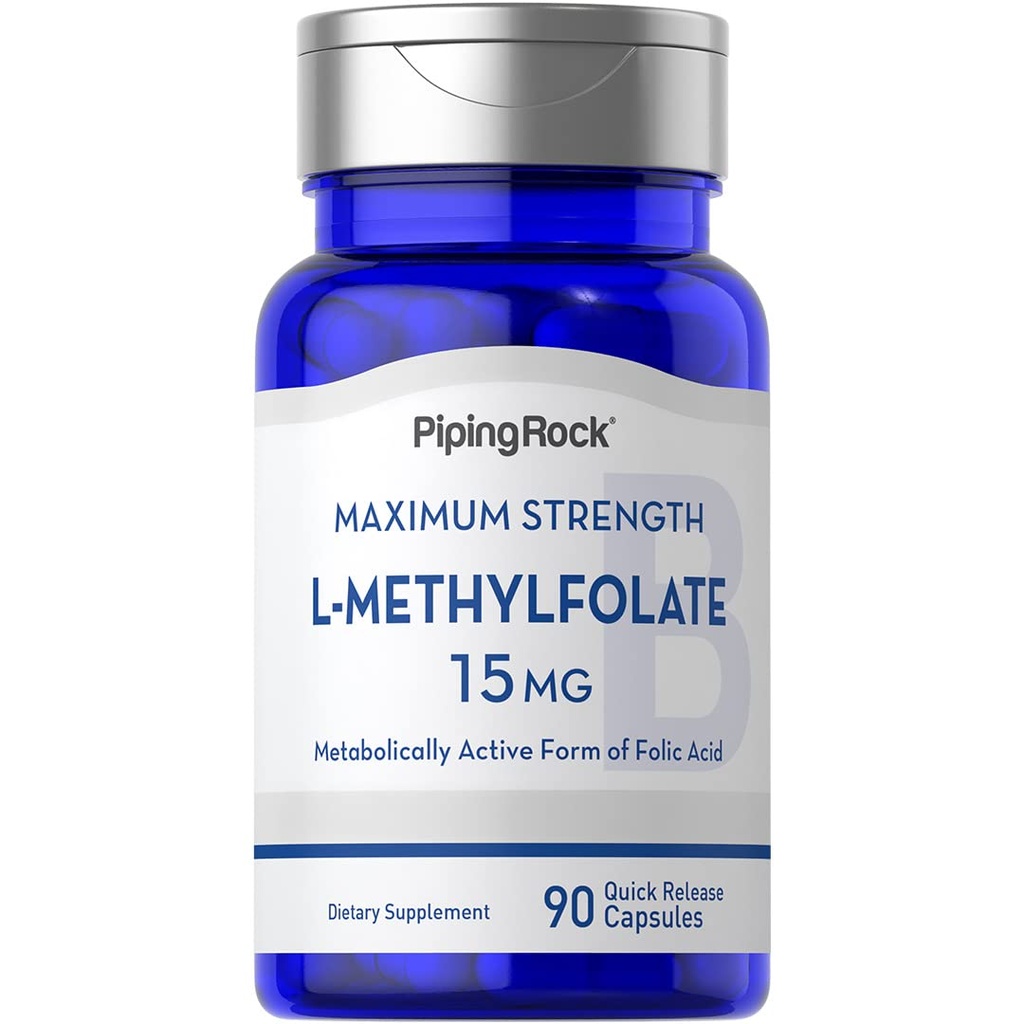 Piping Rock L Methylfolate 15 mg  90 Capsules ← Max Potency ← Active Folic Acid Suplemento No-GMO, Gluten Free