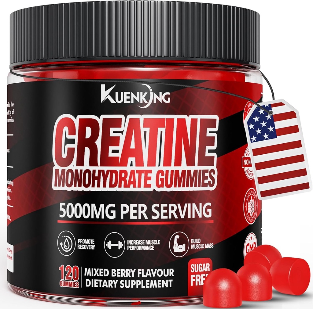 Cretina Monohydrate Gummies para Hombres &amp; Mujeres, Azúcar Gummies de Creatina Vegan Libre 5g para la Fuerza Muscular, Energía de Boost, Pre Workout Suplementos, Boost Focus & Endurance(120 Conde)- Berry mixto