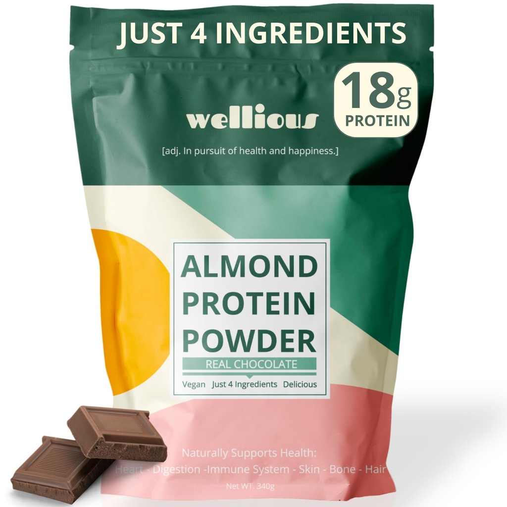 Powder de proteína de almendras (Chocolate) - 18 gramos de proteína vegetariana puramente saludable para hombres y mujeres - perfecto sin gluten, libre de soja &amp; smooth Gut Friendly Protein Powder for Sports Nutrition
