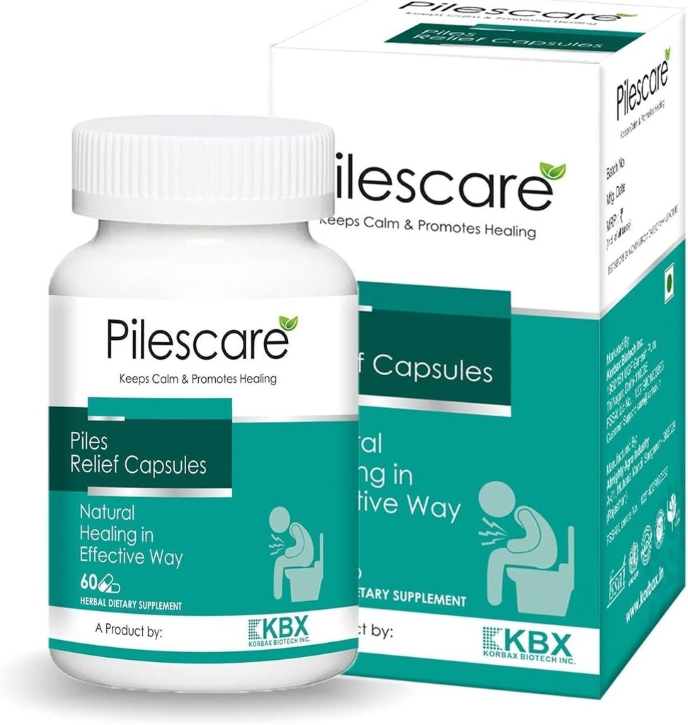 BETT 100% Natural Piles Care Capsules with (Rosanjana, Reeth, Neem, Triphala, Guggul, Moch Rasa, Shankh Bhasma & Phitkari) 60 Capsules