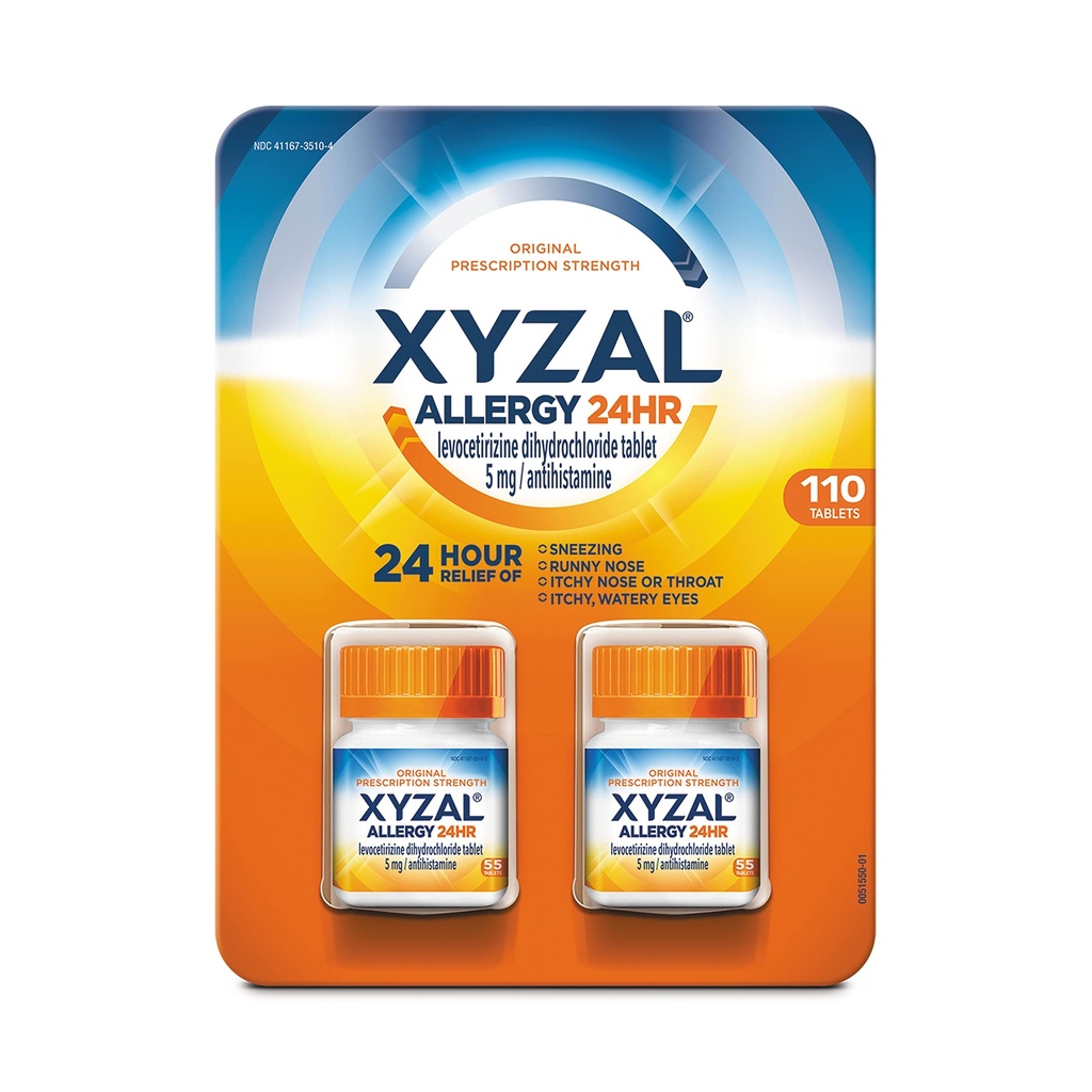 Alergia Xyzal Pills, Alivio de Alergia 24 horas, Original Prescripción Fuerza,55 Cuenta (Pack of 2)