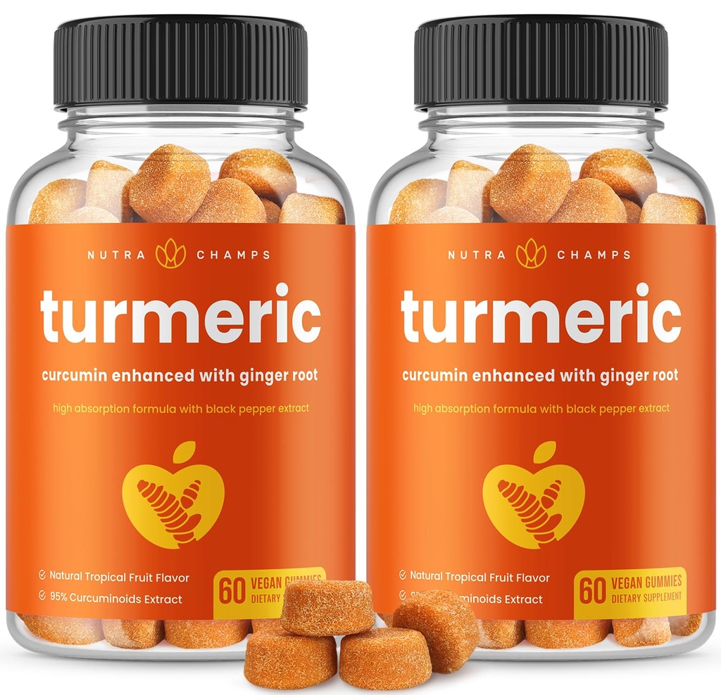 Gummies Turméricas para Adultos &amp; Niños con Ginger &amp; Black Pepper Extract tención 95% Curcuminoides ← Vegan Natural Curcumin Joint Support TEN 120 Tumeric Gummy Supplements (2-Pack)