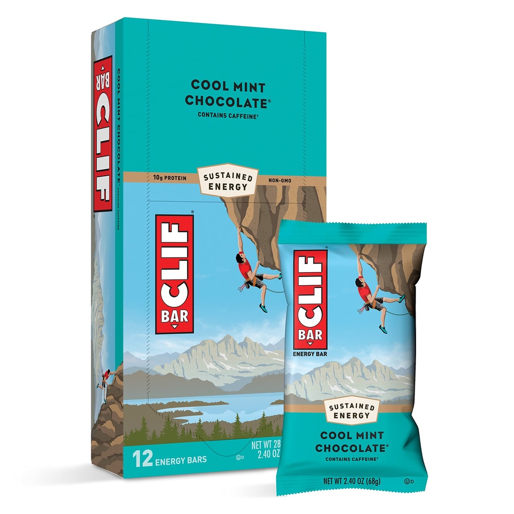 CLIF BARS - Bares de energía - Chocolate de la menta fresca - Con la cafeína - Hecho con avena orgánica - Alimentos vegetales - Vegetariano - Kosher (2.4 Ounce Protein Bares, 12 Cuenta) Embalaje mayo Vary