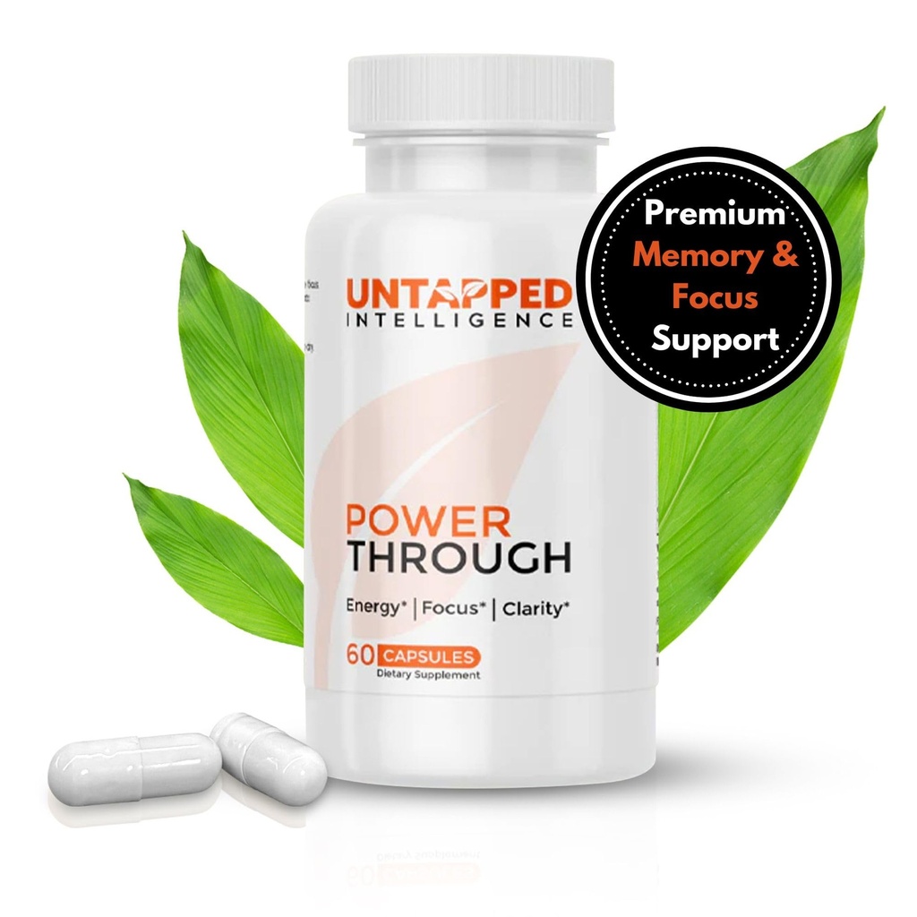 Power Through - Suplemento Nootropic Brain para Memoria y Focus con L-Theanine, Bacopa Monnieri, Rhodiola Rosea, B12, Energy Pills, Mood Support &amp; Best Brain Supplement for Memory Focus