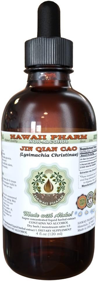 HawaiiPharm Jin Qian Cao Extracto líquido libre de alcohol, Jin Qian Cao (Lysimachia Christinae) Dried Herb Glycerite Herbal Suplemento 2 oz