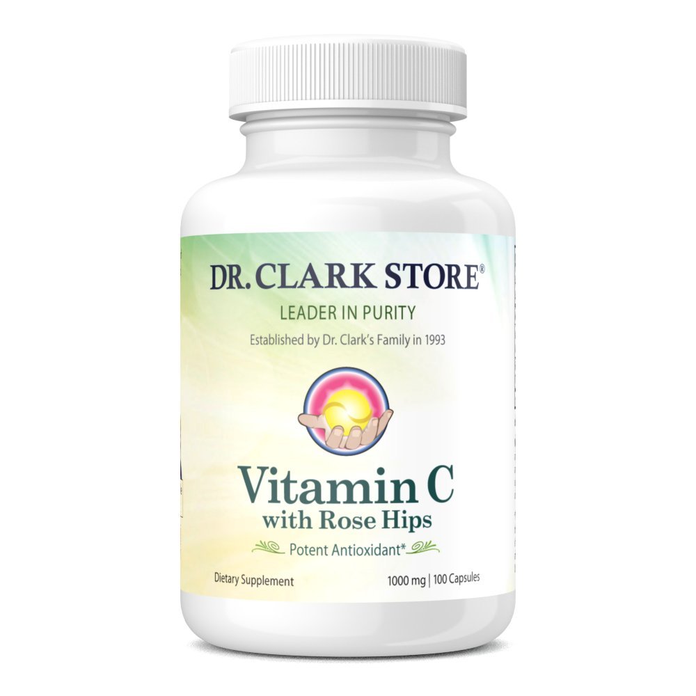 Dr. Clark Vitamina C con Rose HIPS Suplemento – 1000mg, 100 Gelatin Capsules, Immune Support &amp; Antioxidant Protection