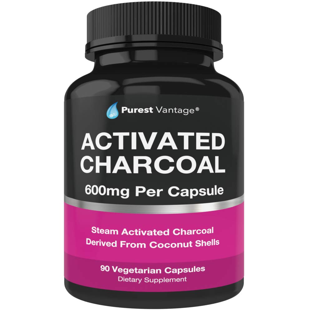 Cápsulas de carbón activado orgánico puro - 600mg por cápsula, 90 cápsulas vegetarianas