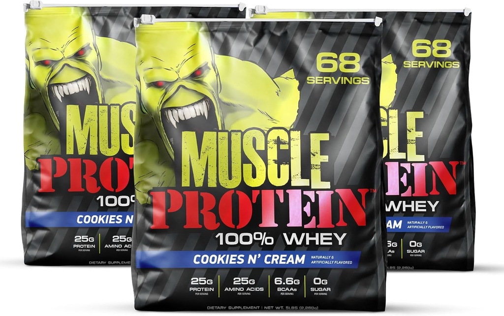 COLOSSAL LABS Muscle Whey Protein Flavored Protein Powder, 25,000mg Amino Acids/Serving, Cold Filtered(Packaging May Vary) (15 libras (Pack of 3), Cookies &amp; Crema)