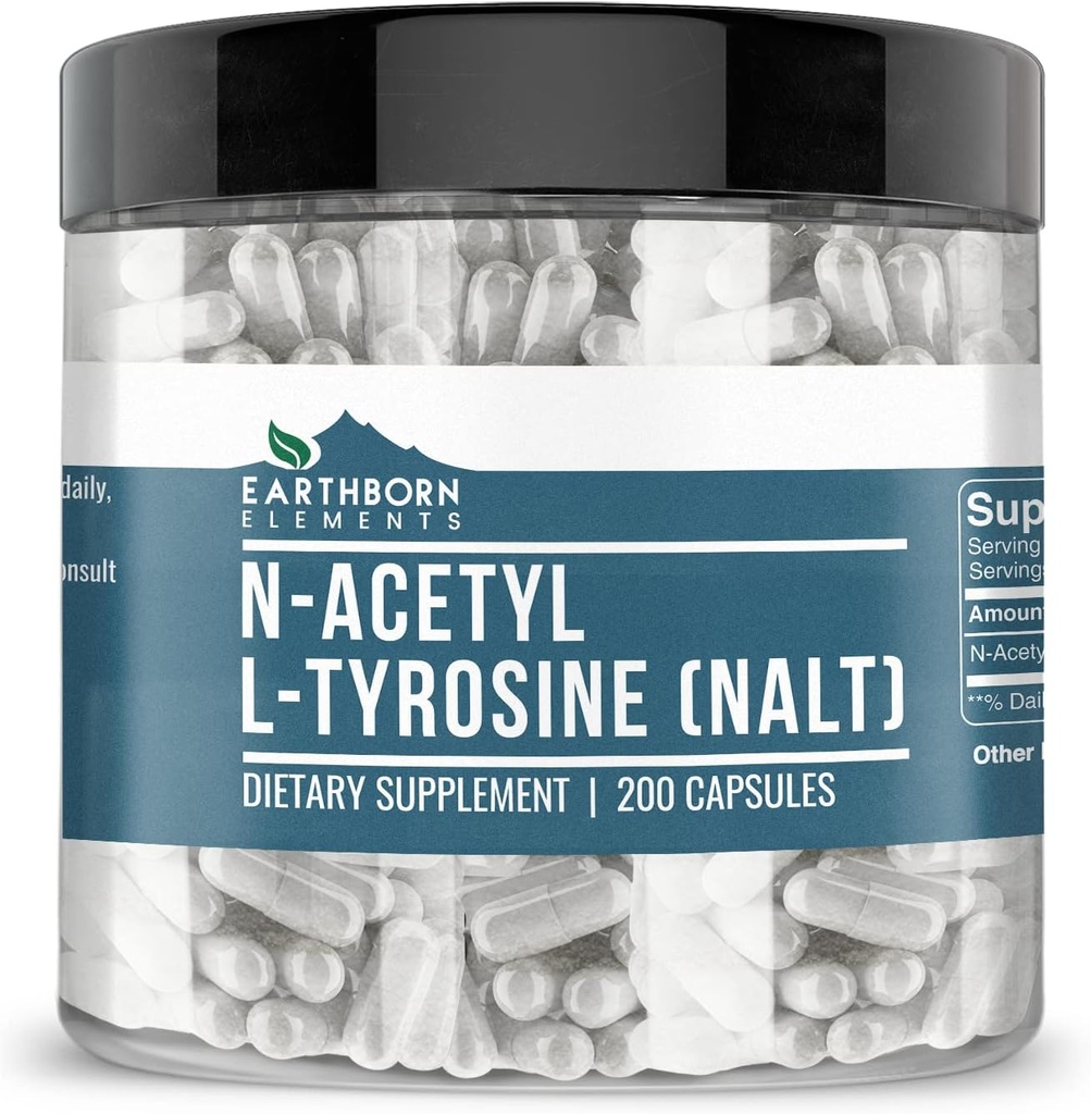 Elementos terrestres N-Acetyl L-Tyrosine (NALT) 200 cápsulas, puras " no diluidas, sin aditivos