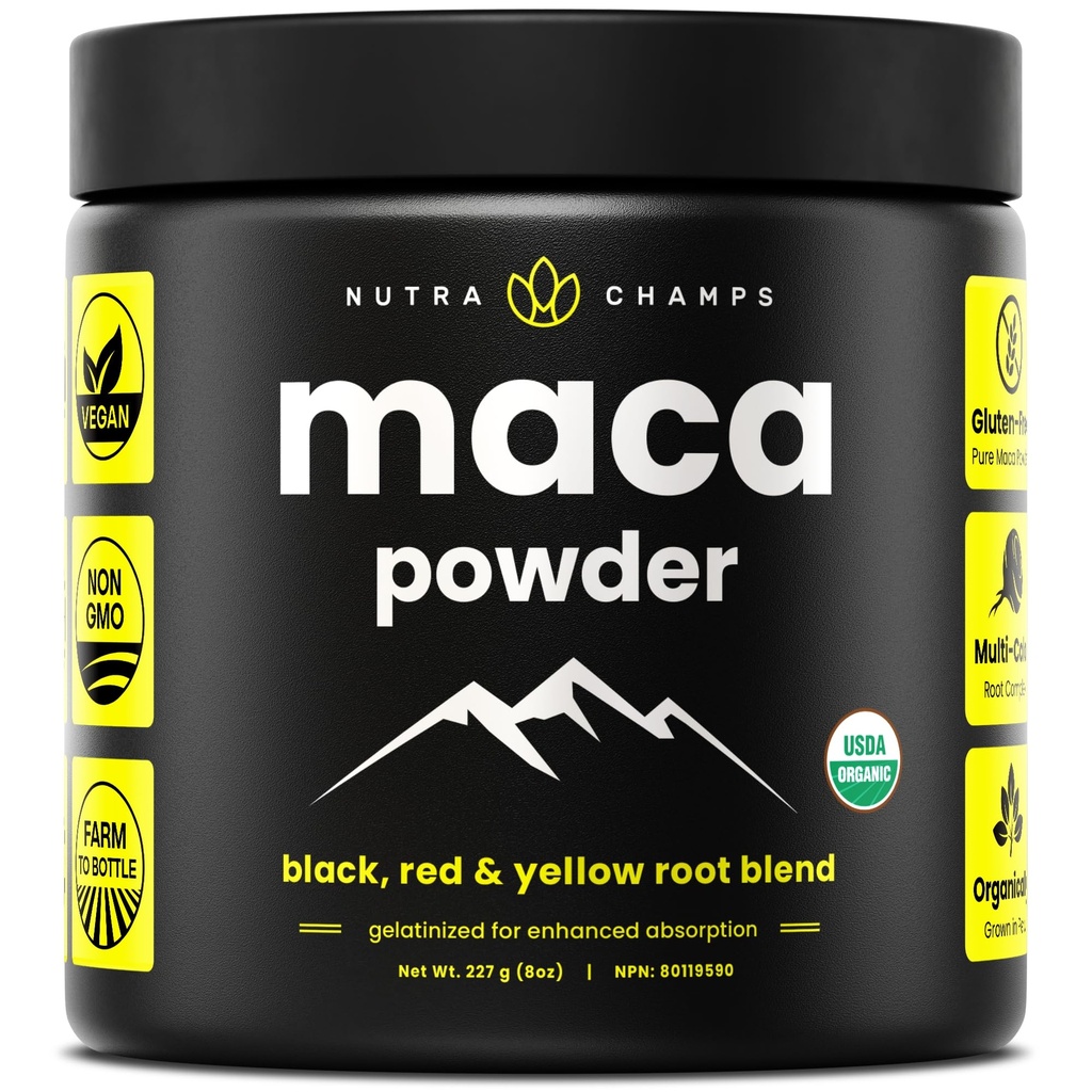 Ecológico Maca Powder - Peruano Grown Maca Blend con Amarillo, Negro &amp; Red Roots - Gelatinized for Superior Bioavailability - Natural, Vegan & Non-GMO, 8oz