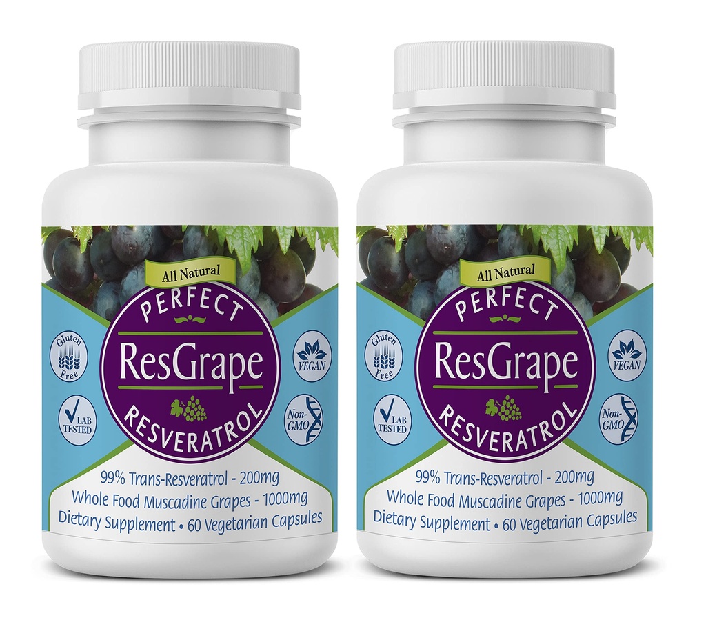 Suplementos perfectos – Resveratrol de resina perfecta – 60 cápsulas – Trans-Resveratrol " Moscadina orgánica - 2 Pack