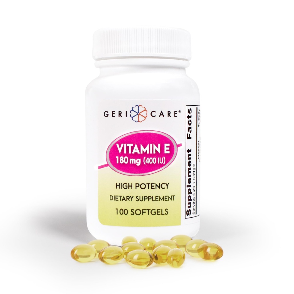 GeriCare High-Potency Vitamin E Capsules – 400 IU for Skin & Immune Support, 180mg | 100 Count | Organic Vitamin E for Women and Men