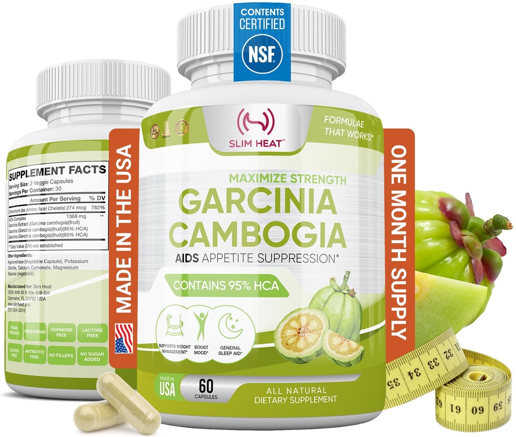 100% Pura Garcinia Cambogia Extracto con 95% HCA - Manage Food Cravings - Best Carb Blocker for Women &amp; Hombre - Max Strength Garcinia Cambogia Raw Diet Pills Made in USA - 60 Veggie Capsules