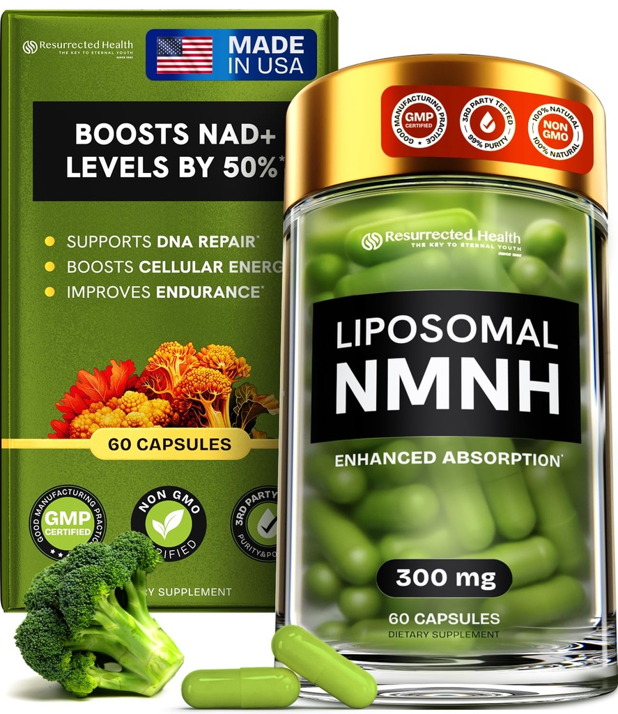 Suplemento Liposomal NMNH (Dihidronicotinamide Mononucleotide) - NAD de alta pureza para el envejecimiento, la energía, el foco - NMNH orgánico 60 cápsulas - 300 mg