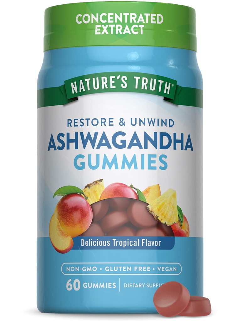 La verdad de la naturaleza Ashwagandha Gummies Silencio 60 Conde Silencio Tropical Flavor  Vegan, Non-GMO, &amp; Gluten Free Supplement