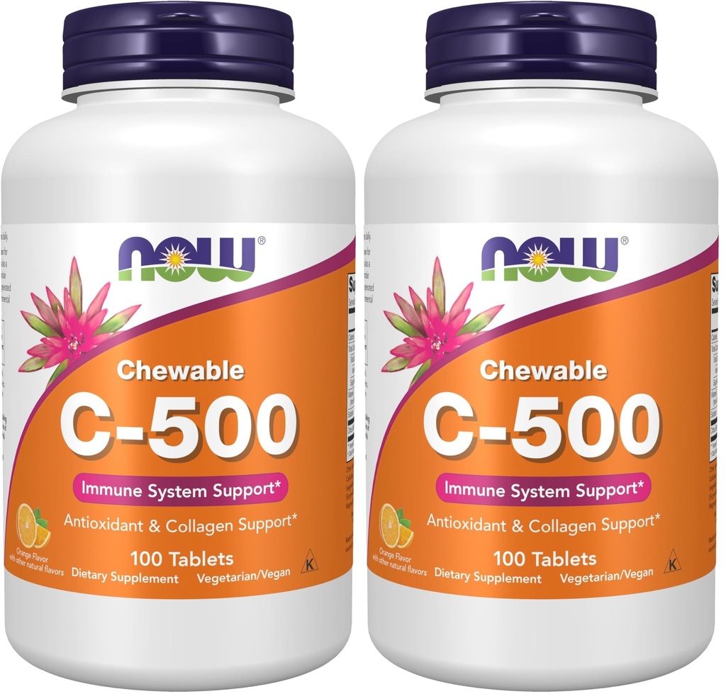 AHORA Suplementos, Vitamina C-500, Protección Antioxidante*, Sabor de Jugo Naranja, 100 Lozenges Chewable (Pack of 2)