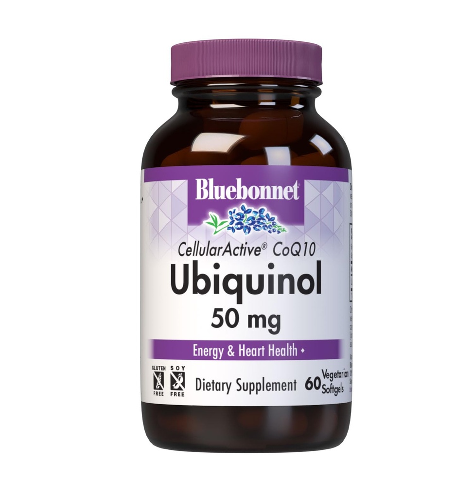 Bluebonnet Nutrition Cellular Active CoQ10 Ubiquinol 50 mg Vegetarian Softgels, Heart Health & Cellular Health, Ubiquinol de Kaneka, Non GMO, Gluten Free, Soy Free, Milk Free, 60 Vegetarian Softgels