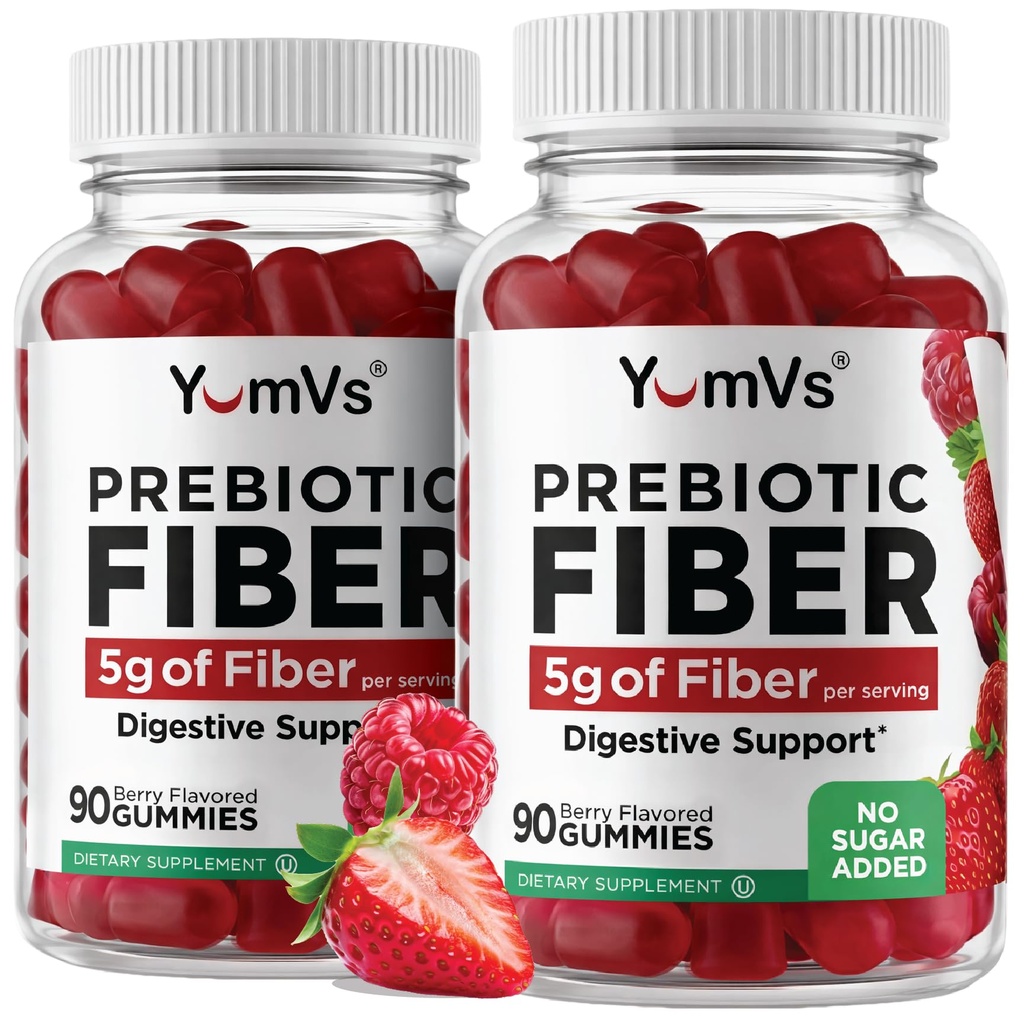 Yum-Vs - Gummies de fibra prebiótica para adultos &amp; niños - 5g Ayuda Digestiva Gummy Fiber Suplemento - Keto Friendly Prebiotic Daily Fiber Suplemento para Hombres de Mujer - No Sugar Añadido Fibra dietética (90 Cuenta)