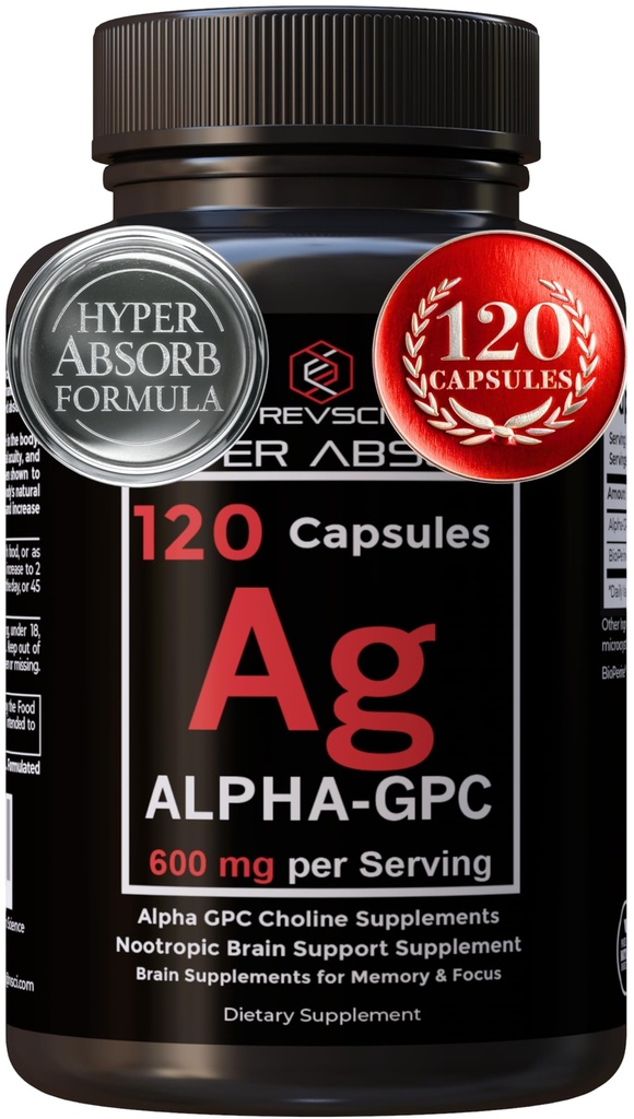 Suplemento Alfa GPC " BioPerine for Hyper Absorption - 120 Conde, Alpha-GPC 600mg por Serving - Nootropics for Memory, Focus, Energy, " Drive - Suplementos de línea para Boost Acetylcholine, Made in USA