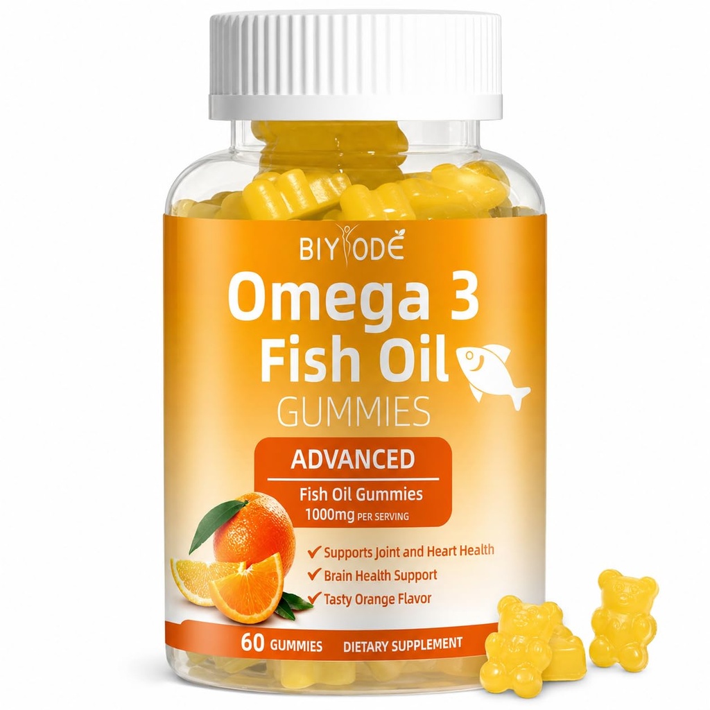 Omega-3 Suplementos de aceite de pescado: Puro 1000mg Omega-3 Gummies Apoyo corazón conjunto ojo cerebro inmune salud 60 Gummies 30 días fuente