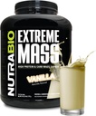 NutraBio Extreme Mass Gainer Protein Powder, 53G Protein, Clean Weight Gainer, Incrementar Masa muscular, Full Spectrum Amino Acid - Vanilla, 6 libras