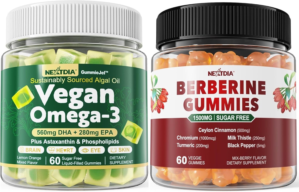 Vegan Omega 3 Gummies Azúcar gratis + suplemento de berberina