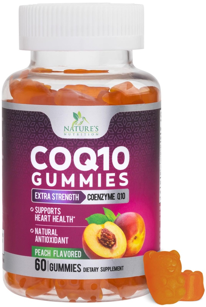 CoQ10 Gummies 100mg - 3X Strength, alta absorción, suplemento antioxidante para la producción de energía de la salud cardíaca, ultra coenzima Q10 Vitaminas, Coq 10 Suplementos, no GMO - 60 CoQ10 Gummies
