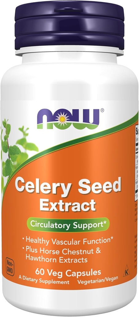 AHORA Alimentos Suplementos, Celery Seed Extracto, más Caballo Chestnut y Hawthorn Extractos, 60 Veg Capsules
