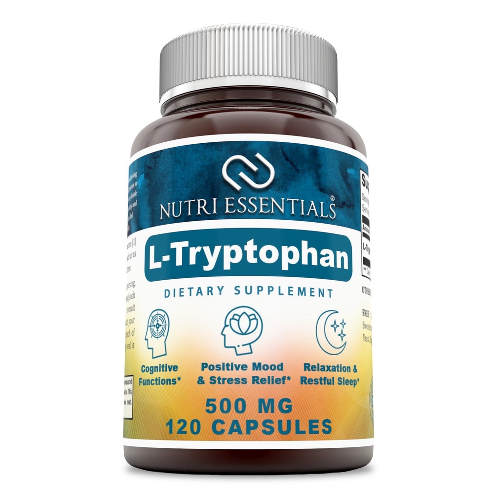 Suplemento dietético L-Tryptophan - Suplementos naturales del sueño con 500 mg de forma gratuita L Tryptophan - Circulación &amp; Apoyo inmunológico 120 cápsulas